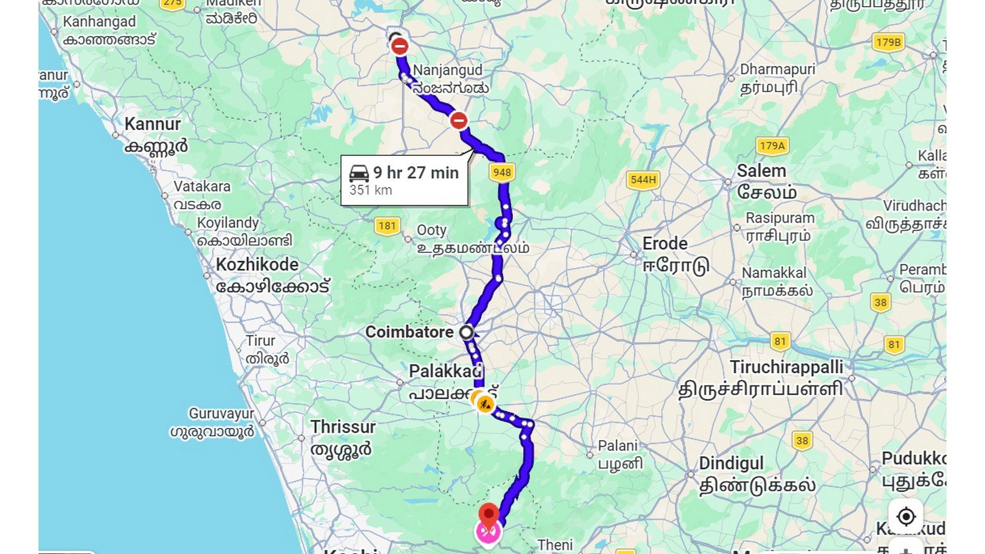 mysore-to-munnar-route
